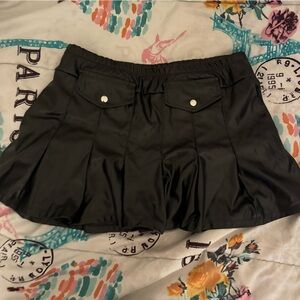 Mini Black Pleather Skirt With Buttons